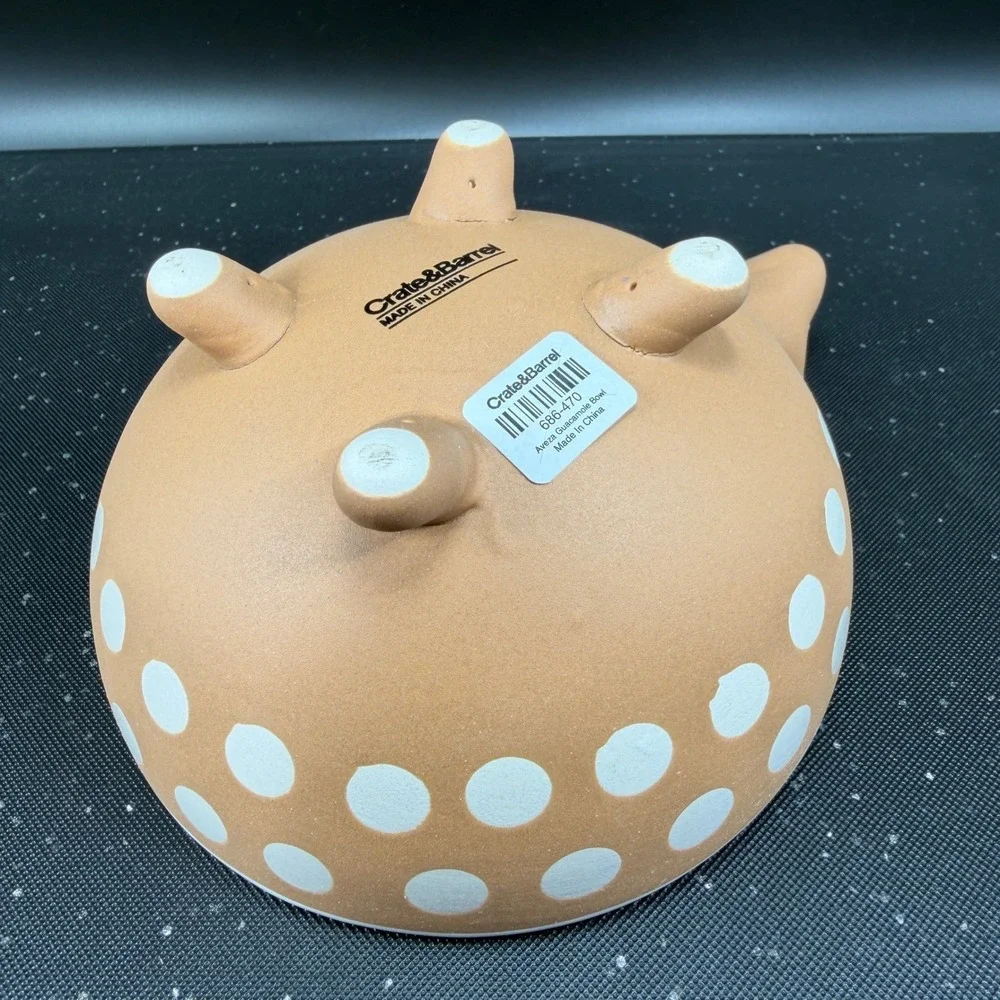 Crate & Barrel Aveza Guacamole Bowl Terracotta Polka Dot Animal Footed Dish Bowl
